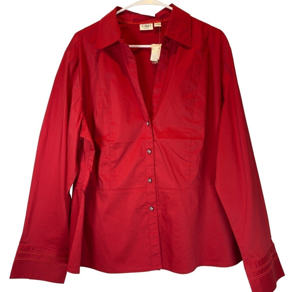 NEW CATO Button Up Statement Top Plus 18 20 Embroidered Split Back Glam Blouse